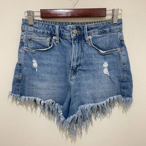 Good American Distressed Raw Hem Denim Shorts, Size 2 / 26